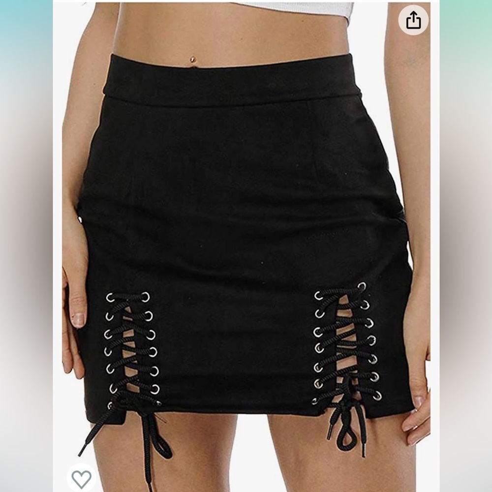 Faux Suede High Waist Lace Up A-Line Mini Skirt Size Large